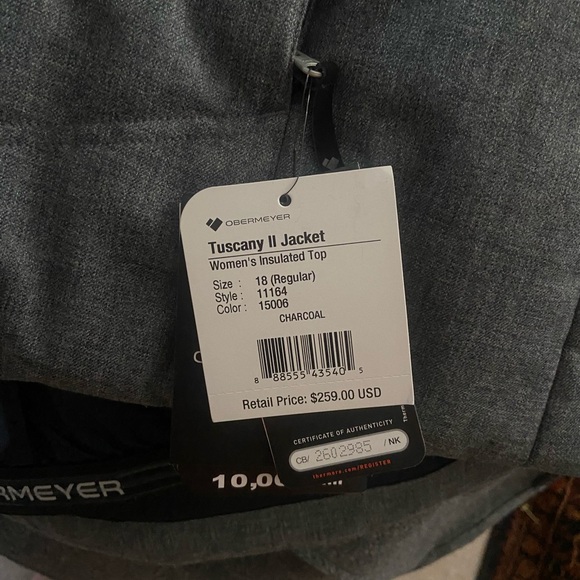 NWT Charcoal Grey Women’s Jacket- Obermeyer Tuscany II Winter Jacket - Picture 6 of 6